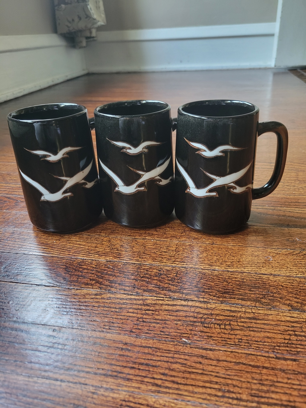 Vintage Otagiri Brown Stoneware Seagull Coffee/Tea Mug 3pc